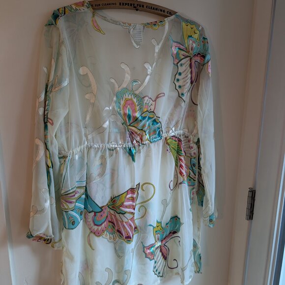 Beautiful Butterfly Multi-Colored Swim Beach Coverup / Sheer Top – Size XL - Picture 9 of 12